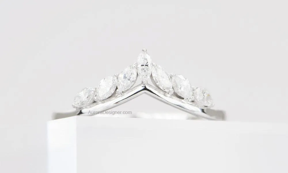 Unique Wedding Band AD1497 Marquise Diamond Crown Ring in 14K Gold