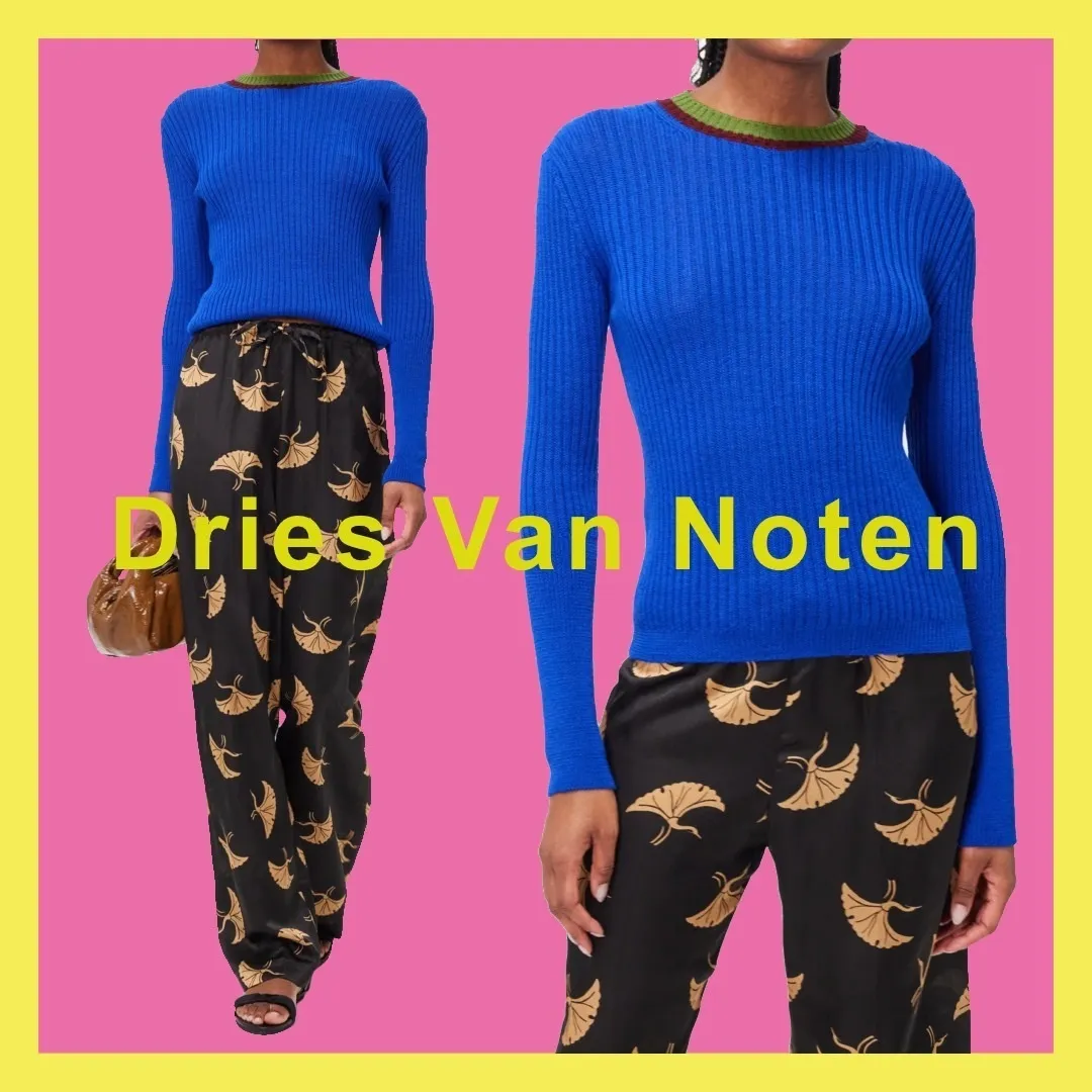 Dries Van Noten  |Crew Neck Casual Wool Rib Long Sleeves Plain