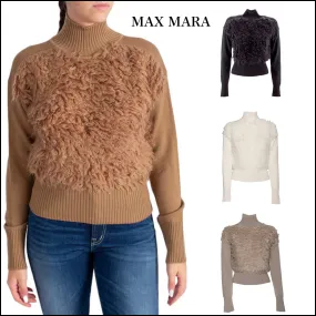 Max Mara Studio  |Wool Nylon Long Sleeves Plain High Neck V Neck Crew neck