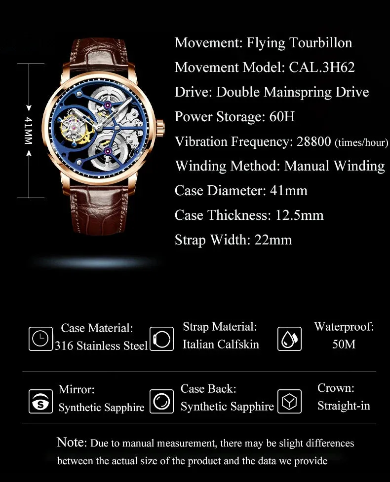 Luxury Skeleton Manual Tourbillon Business Watch