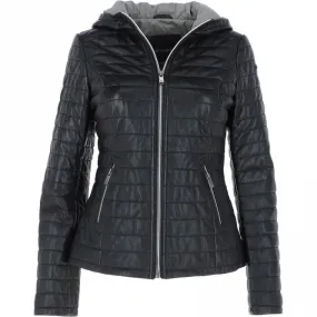 Monomoi Ladies Hooded Leather Jacket Black Happy