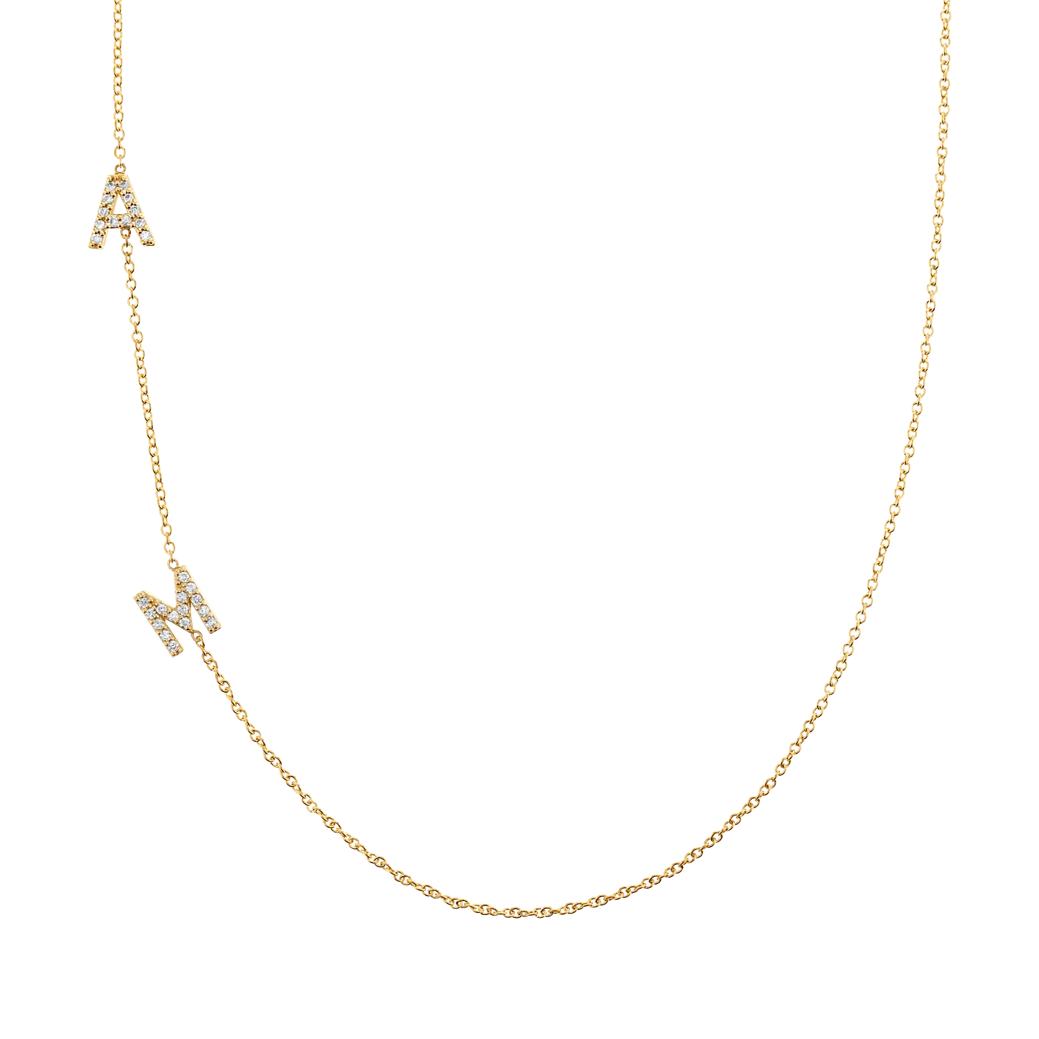 Diamond Multi Initial Asymmetrical Necklace