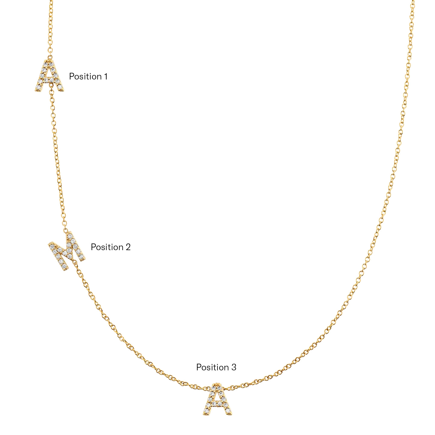 Diamond Multi Initial Asymmetrical Necklace