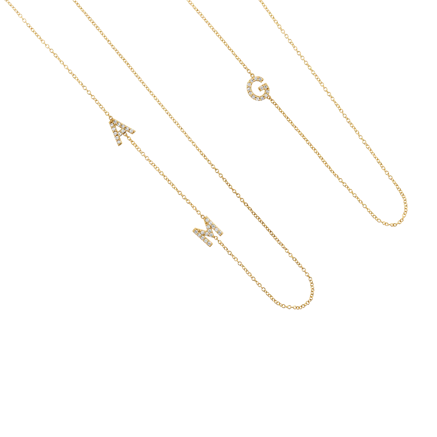 Diamond Multi Initial Asymmetrical Necklace