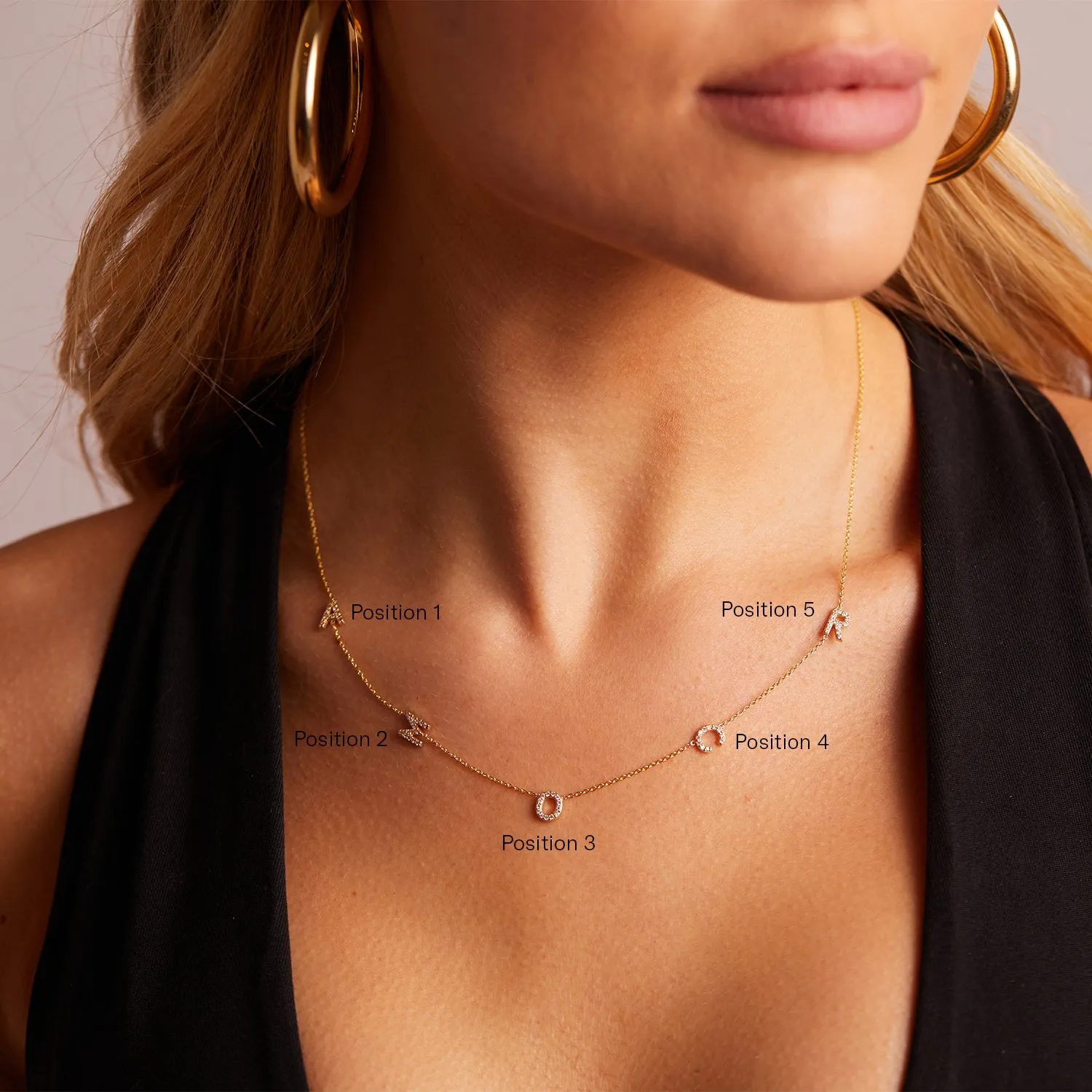 Diamond Multi Initial Asymmetrical Necklace