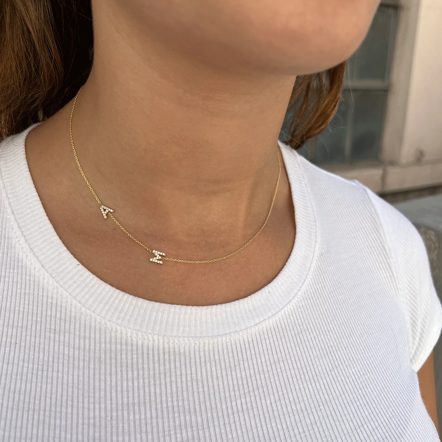 Diamond Multi Initial Asymmetrical Necklace