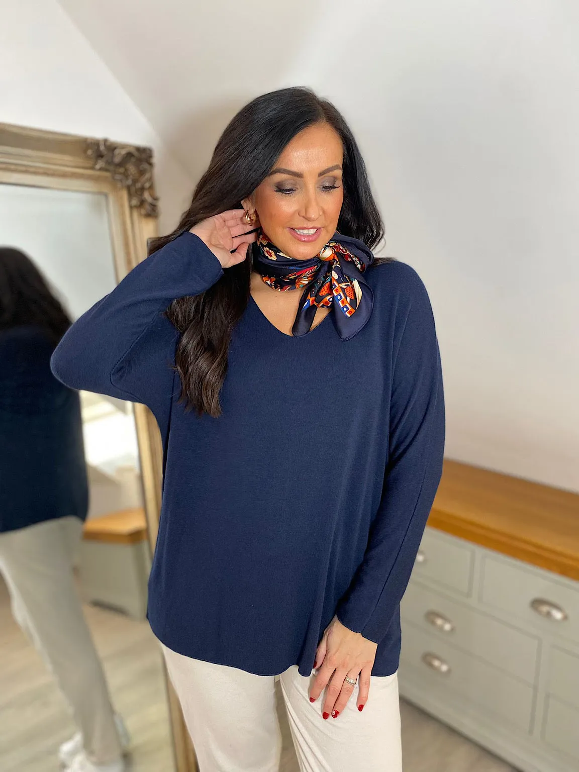 Bea Navy V Neck Knit Top