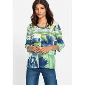 4732 Olsen Women's Night Blue 3/4 Sleeve Printed T-Shirt