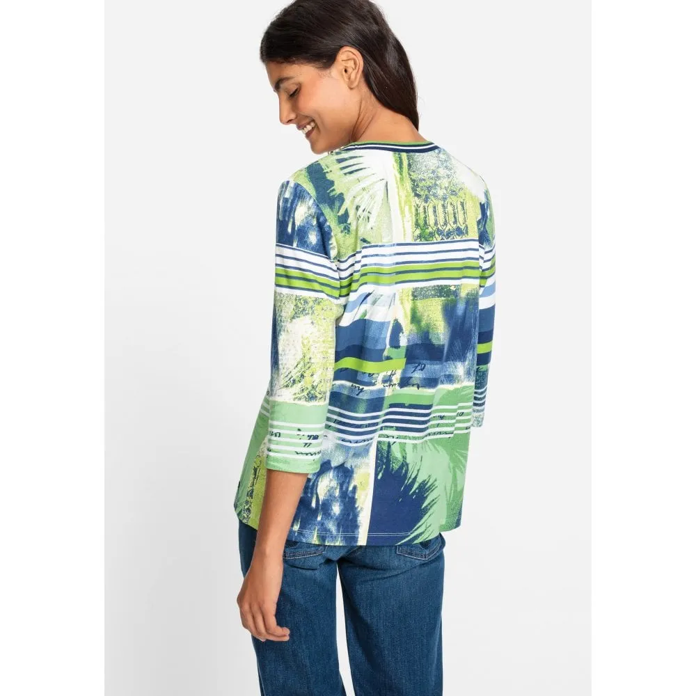 4732 Olsen Women's Night Blue 3/4 Sleeve Printed T-Shirt