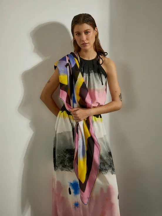 Abstract pattern silk scarf