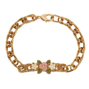 1928 Jewelry Pink Rose Enamel Faux Pearl Bracelet