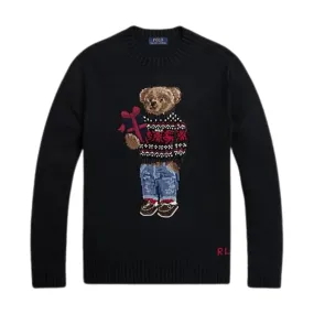 Polo Ralph Lauren Cotton-Cashmere Black Sweater with Polo Bear