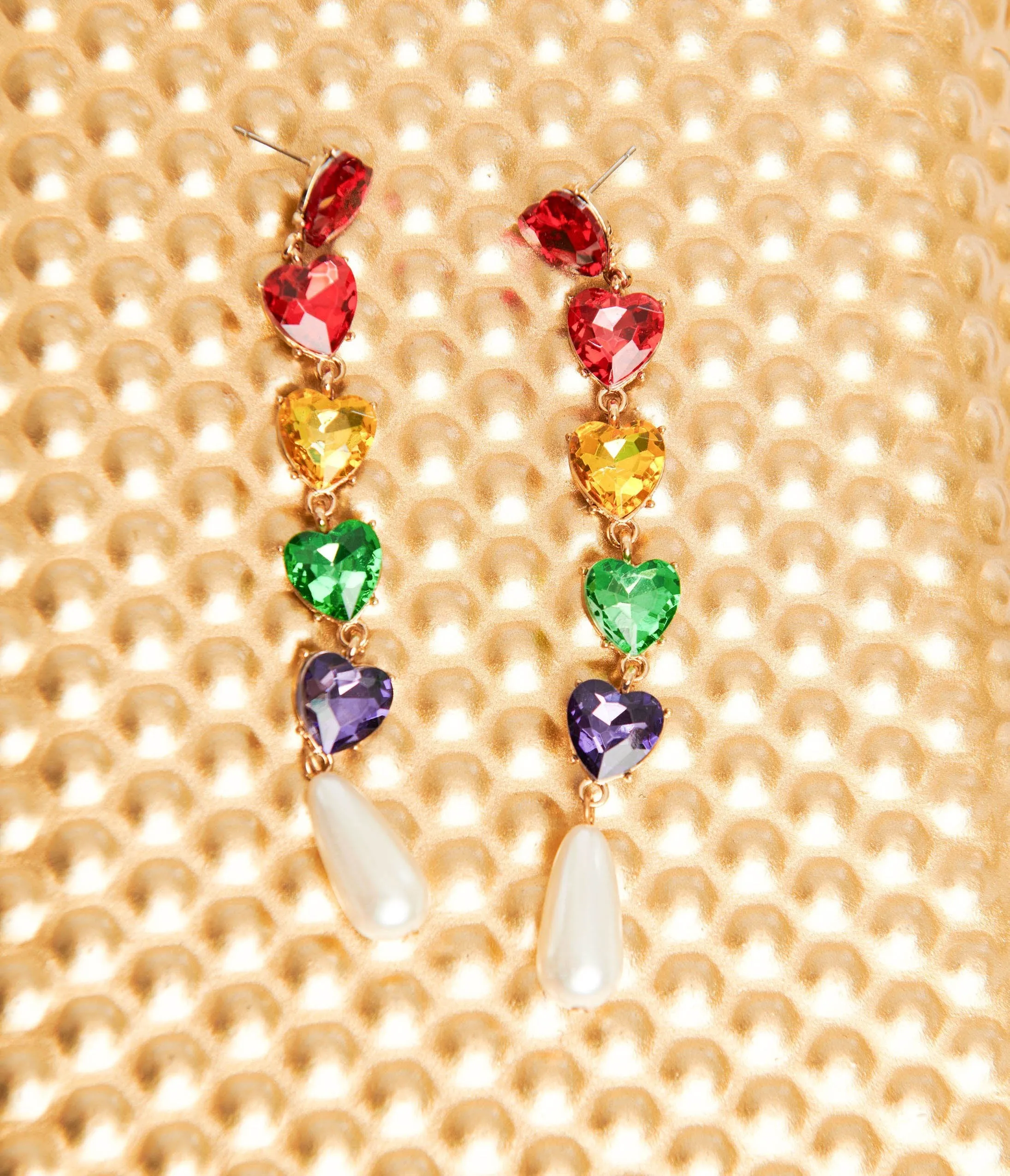 Rainbow Heart Faux Pearl Drop Earrings