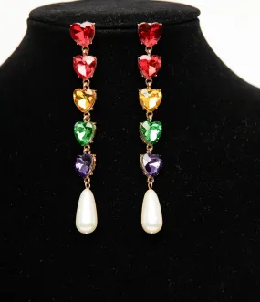 Rainbow Heart Faux Pearl Drop Earrings