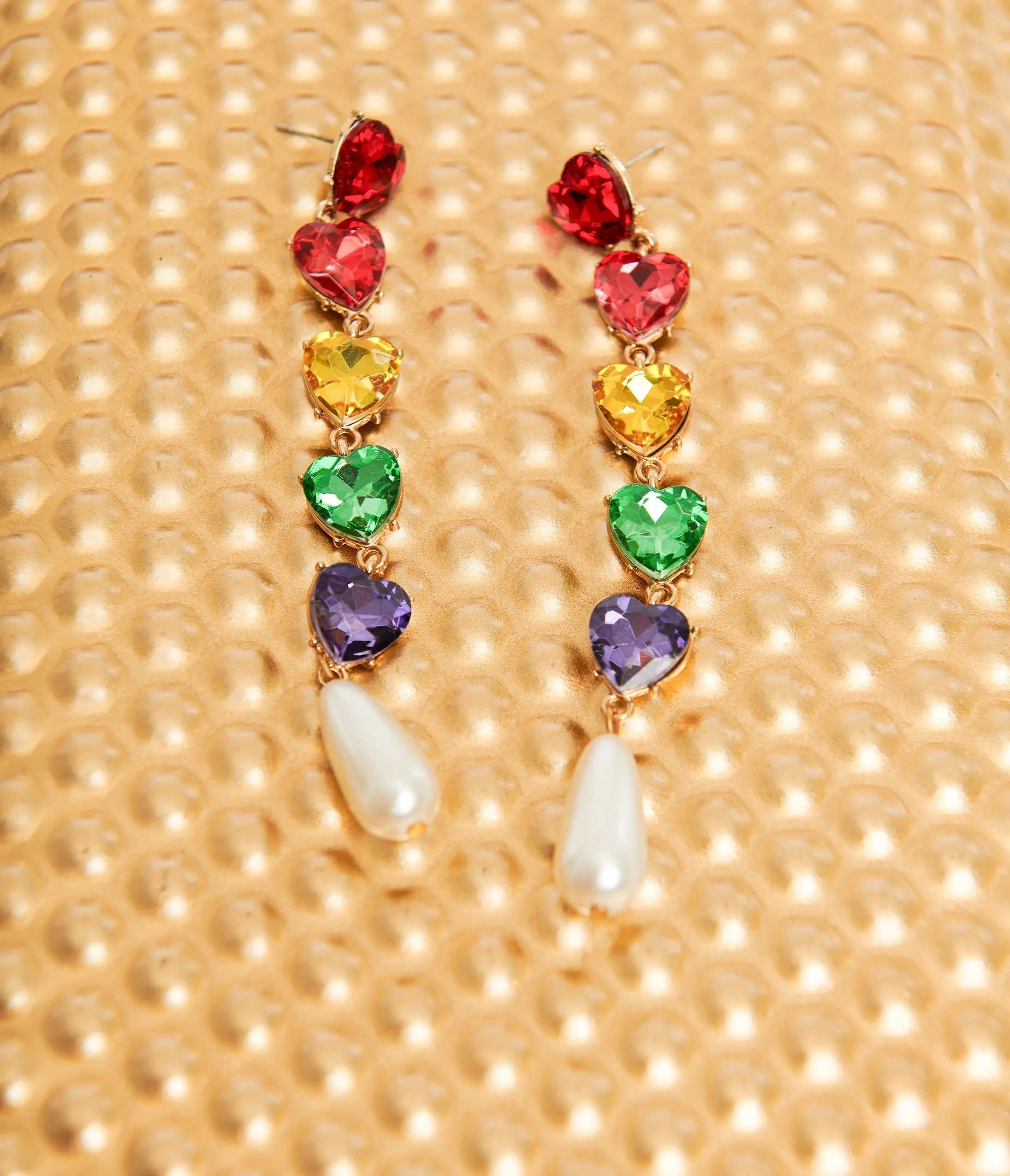 Rainbow Heart Faux Pearl Drop Earrings