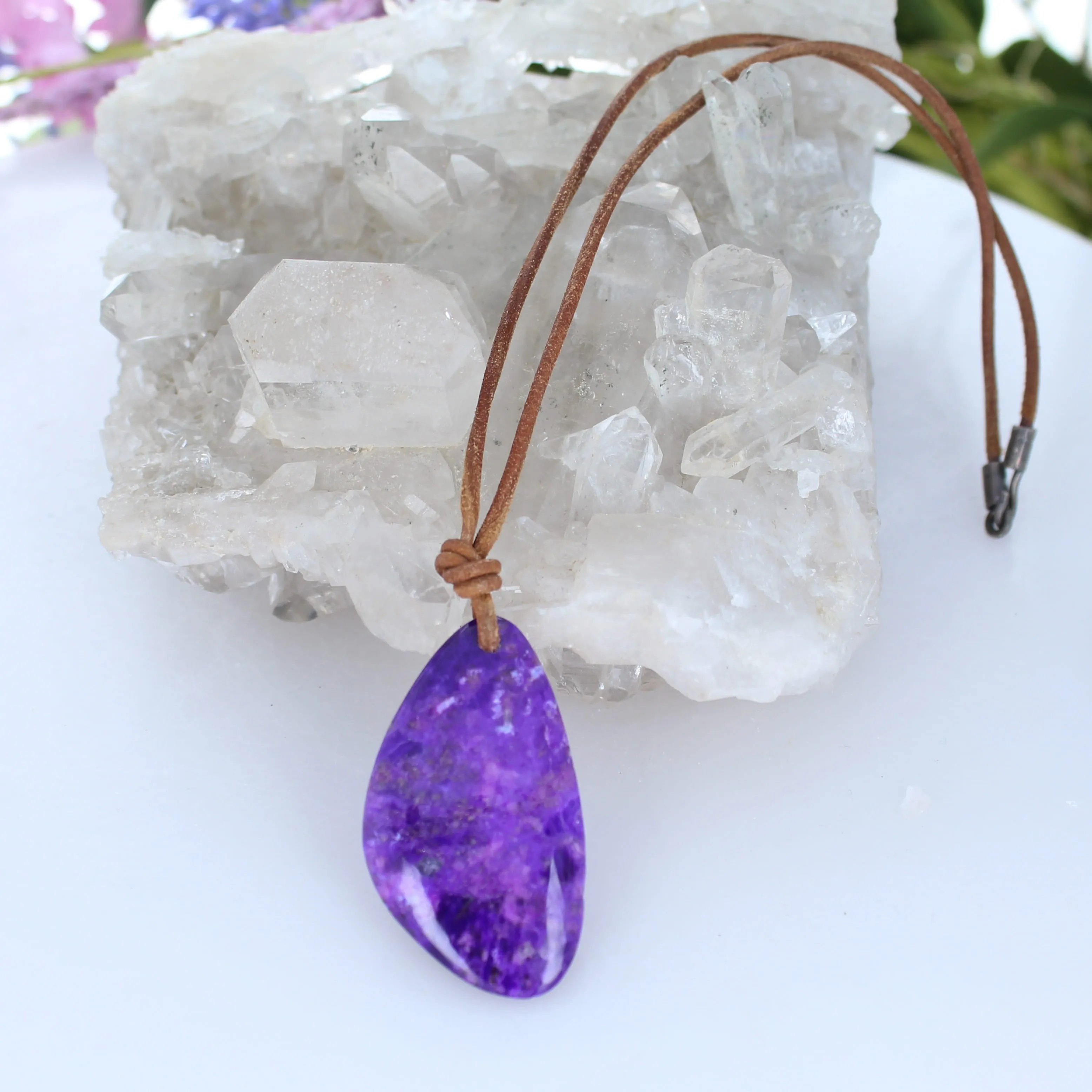 Regal SUGILITE Pendant with Sterling Clasp on Leather Cord