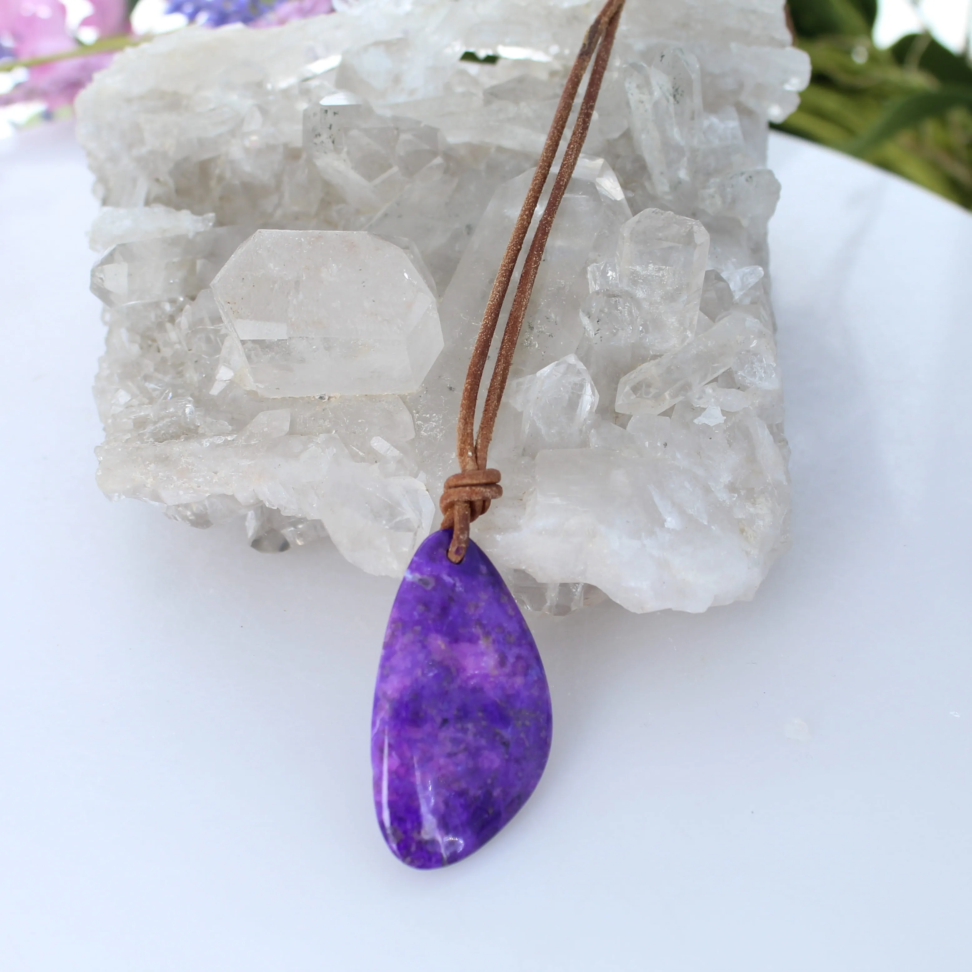 Regal SUGILITE Pendant with Sterling Clasp on Leather Cord