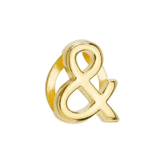 Gold Plated Regaliz Number Slider Bead for 10mm Flat Leather Cord, Ampersand Symbol (1 Piece)