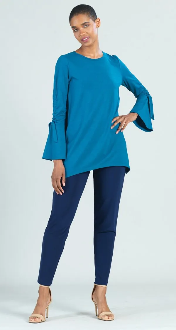 Ruched Sleeve Tunic Teal Blue Knit