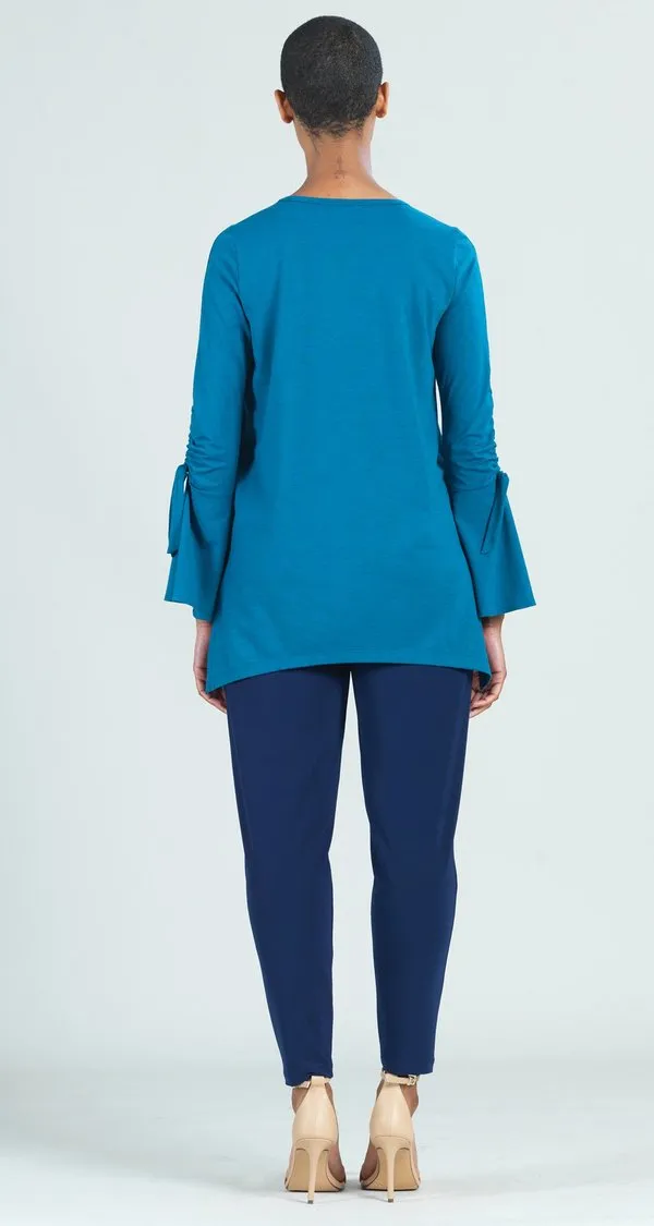 Ruched Sleeve Tunic Teal Blue Knit