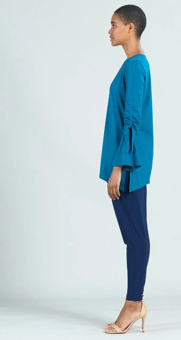 Ruched Sleeve Tunic Teal Blue Knit