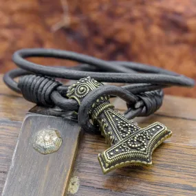 Unique Thor's Hammer Leather Hook Bracelet