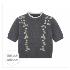 SHUSHU TONG  |Crew Neck Flower Patterns Casual Wool Nylon Rib