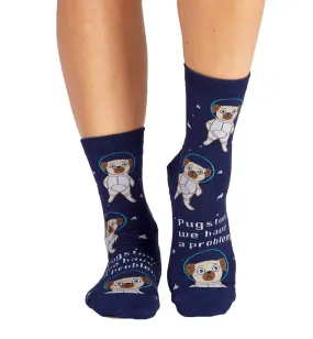 Women's Crew Socks (Prints) - Pugston, We Have A Problem