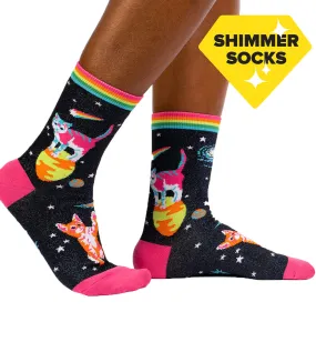 Women's Crew Socks (Prints) - Space Cats