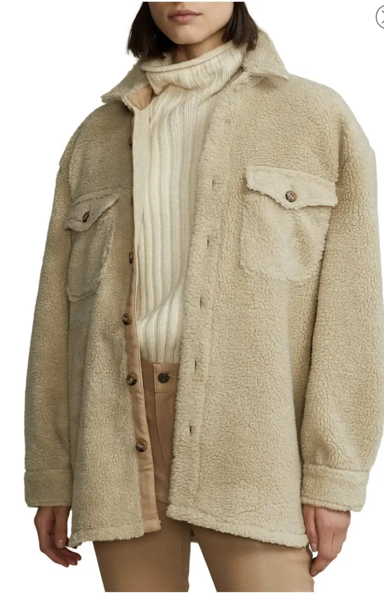 Oversize Faux Shearling Shirt in Spring Beige by Polo Ralph Lauren