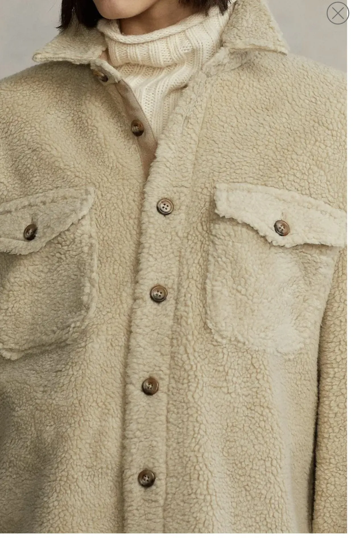 Oversize Faux Shearling Shirt in Spring Beige by Polo Ralph Lauren