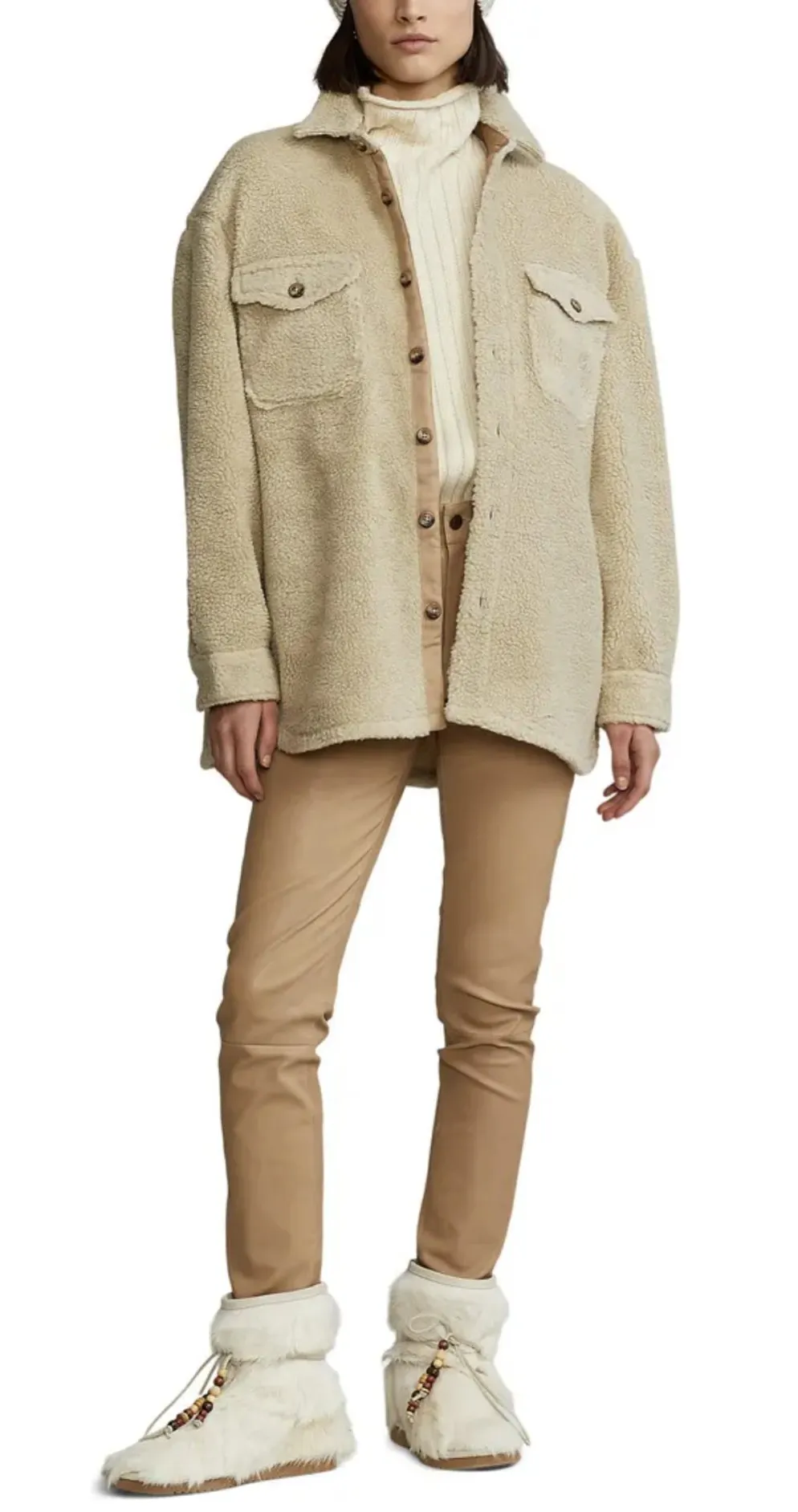 Oversize Faux Shearling Shirt in Spring Beige by Polo Ralph Lauren