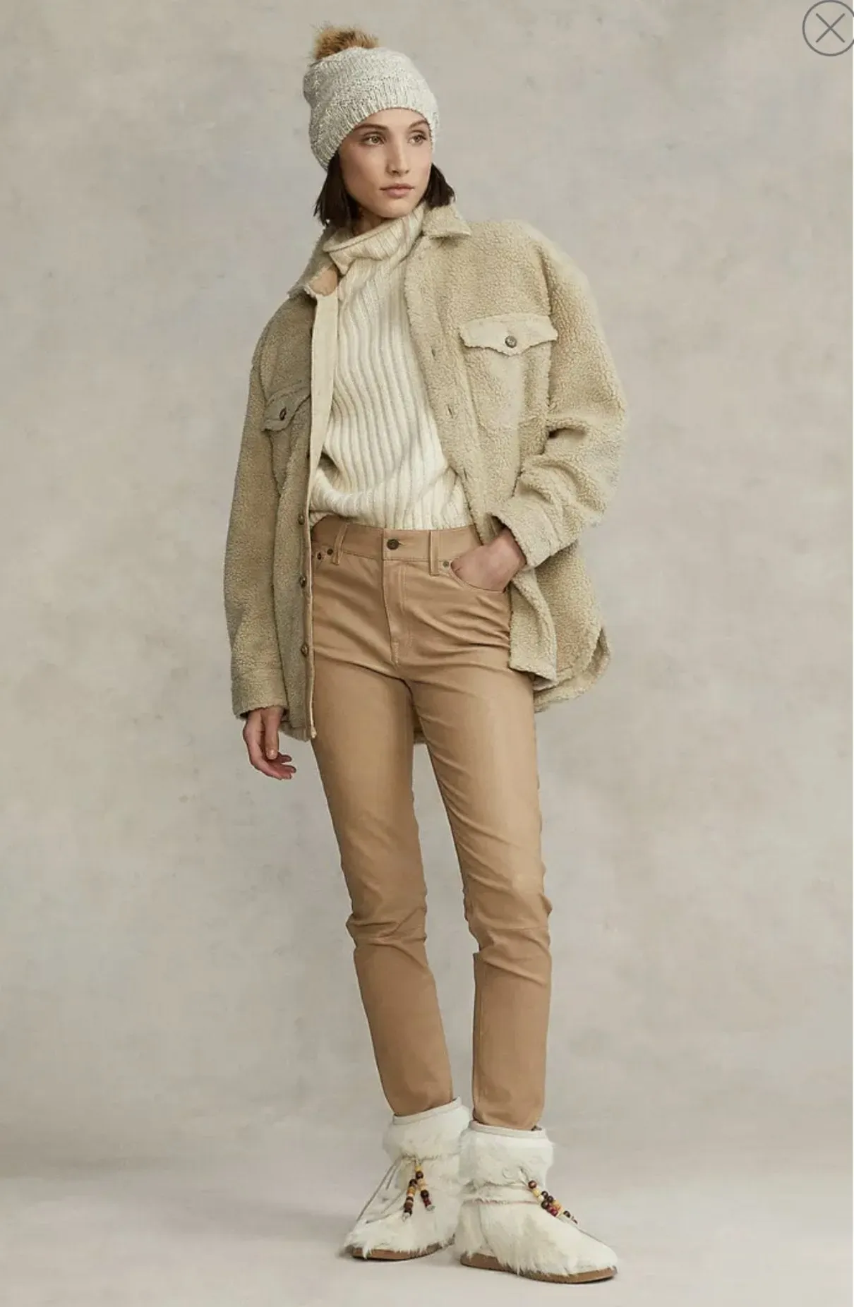 Oversize Faux Shearling Shirt in Spring Beige by Polo Ralph Lauren