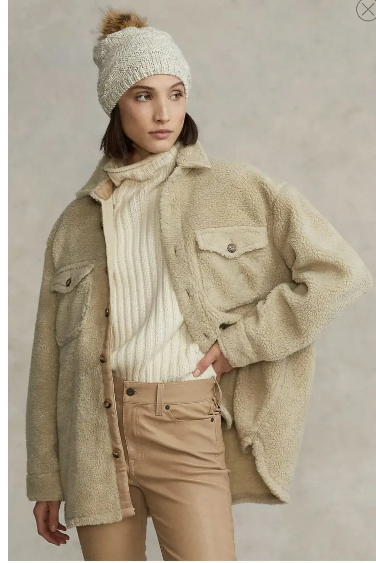 Oversize Faux Shearling Shirt in Spring Beige by Polo Ralph Lauren