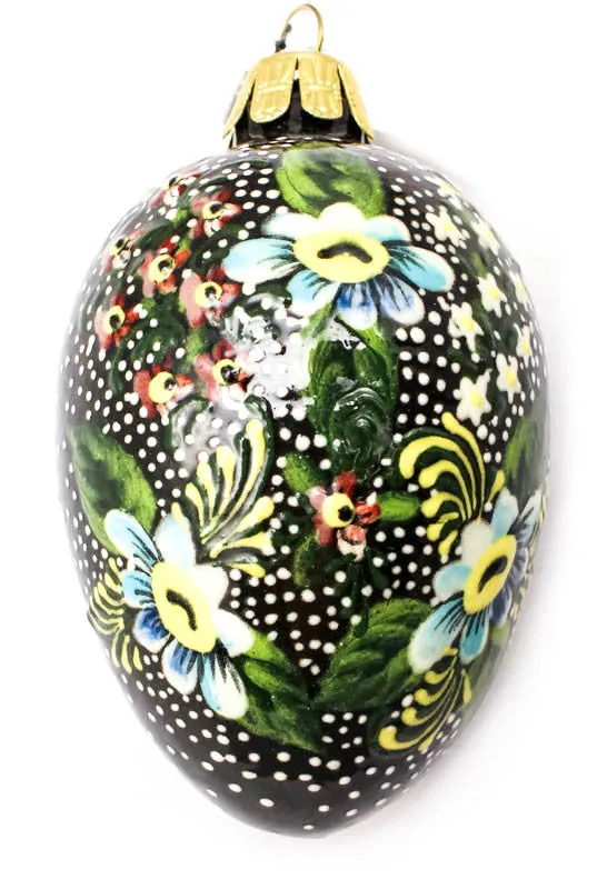 Large Ceramic Egg Ornament with Spring Blossoms