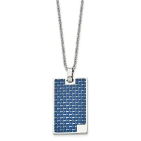 Stainless Steel Blue Carbon Fiber Inlay Dog Tag Necklace 22 Inch