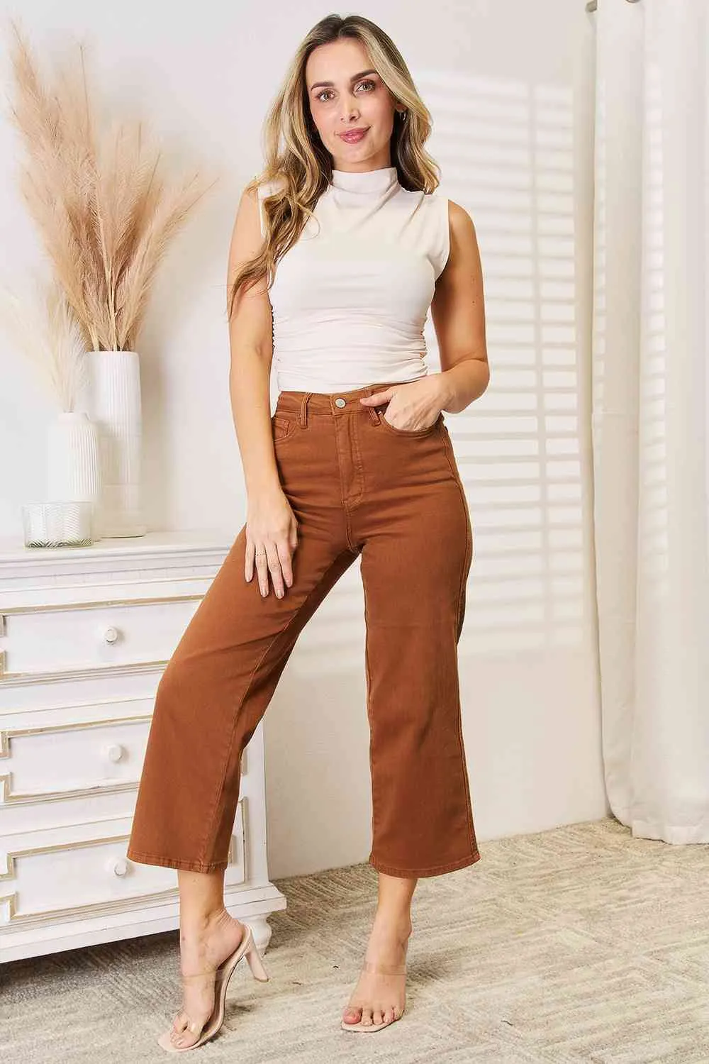 Tummy Control Wide Crop Jeans