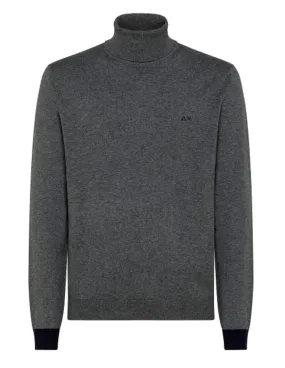 Maglione Sun68 Men's Grey Turtle Neck Elbow Patch Sweater