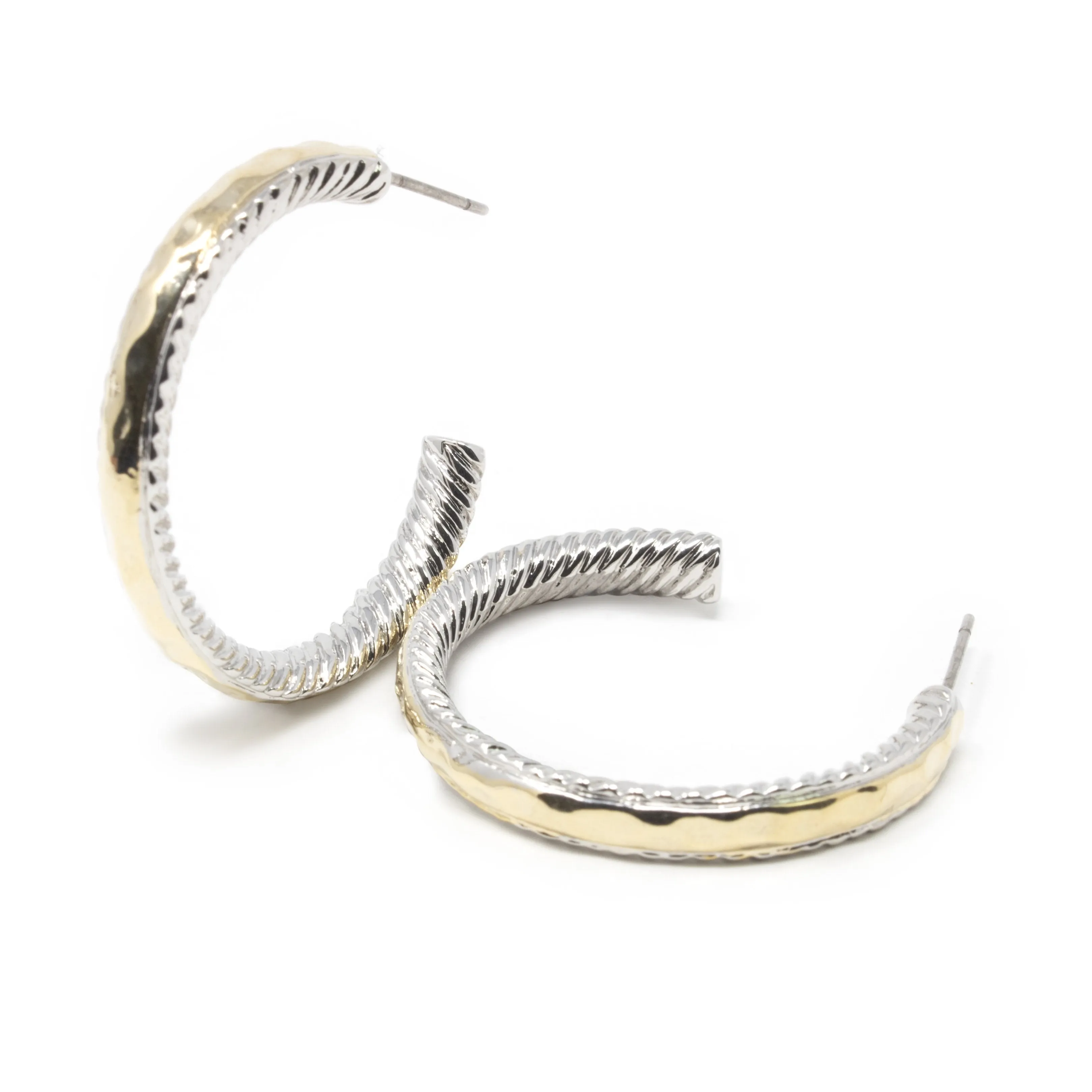 Two Tone Hammered Hoop Earrings