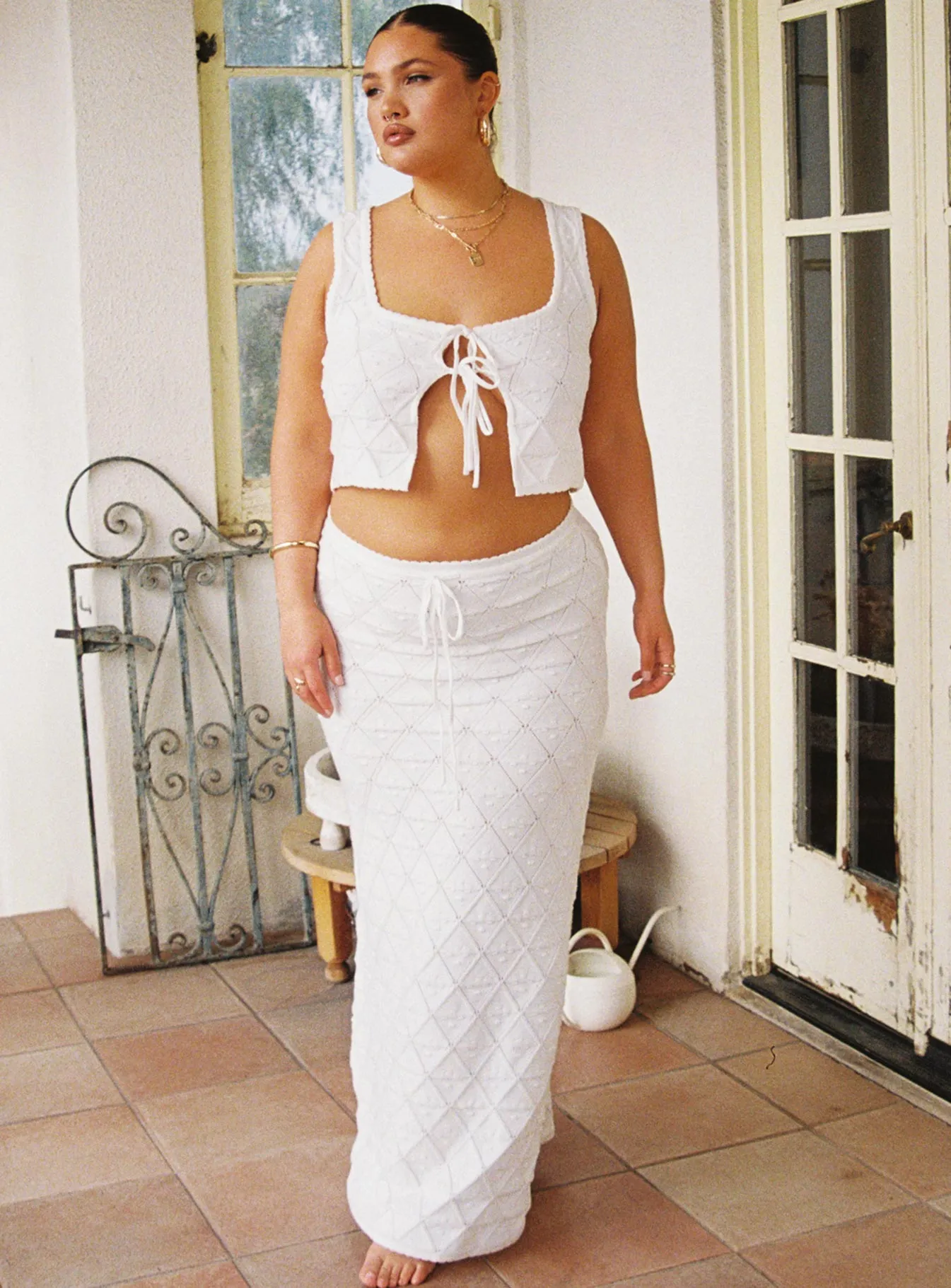 White Curve Maxi Skirt Named Giulia