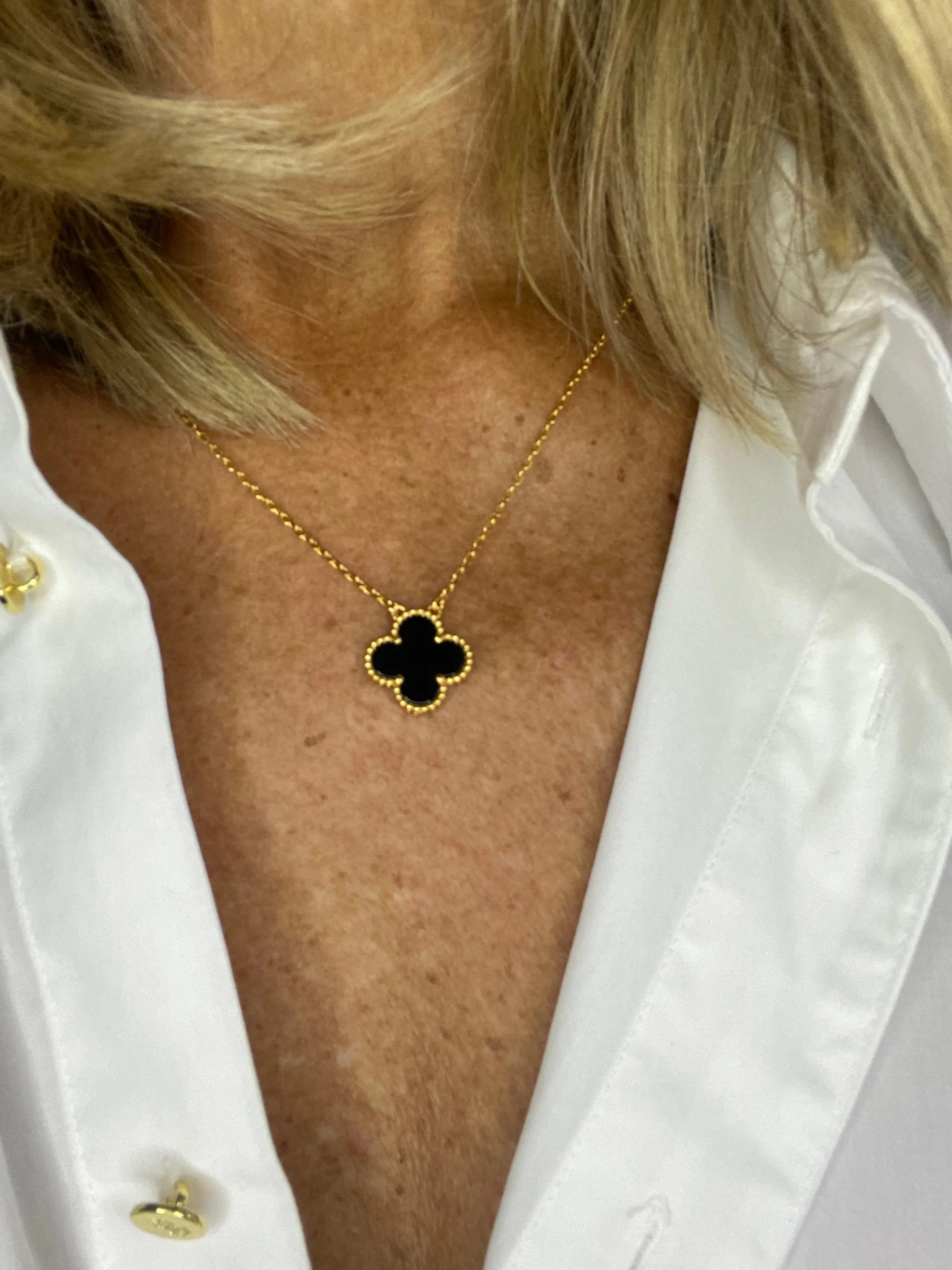 Yellow Gold & Black Onyx Clover Necklace