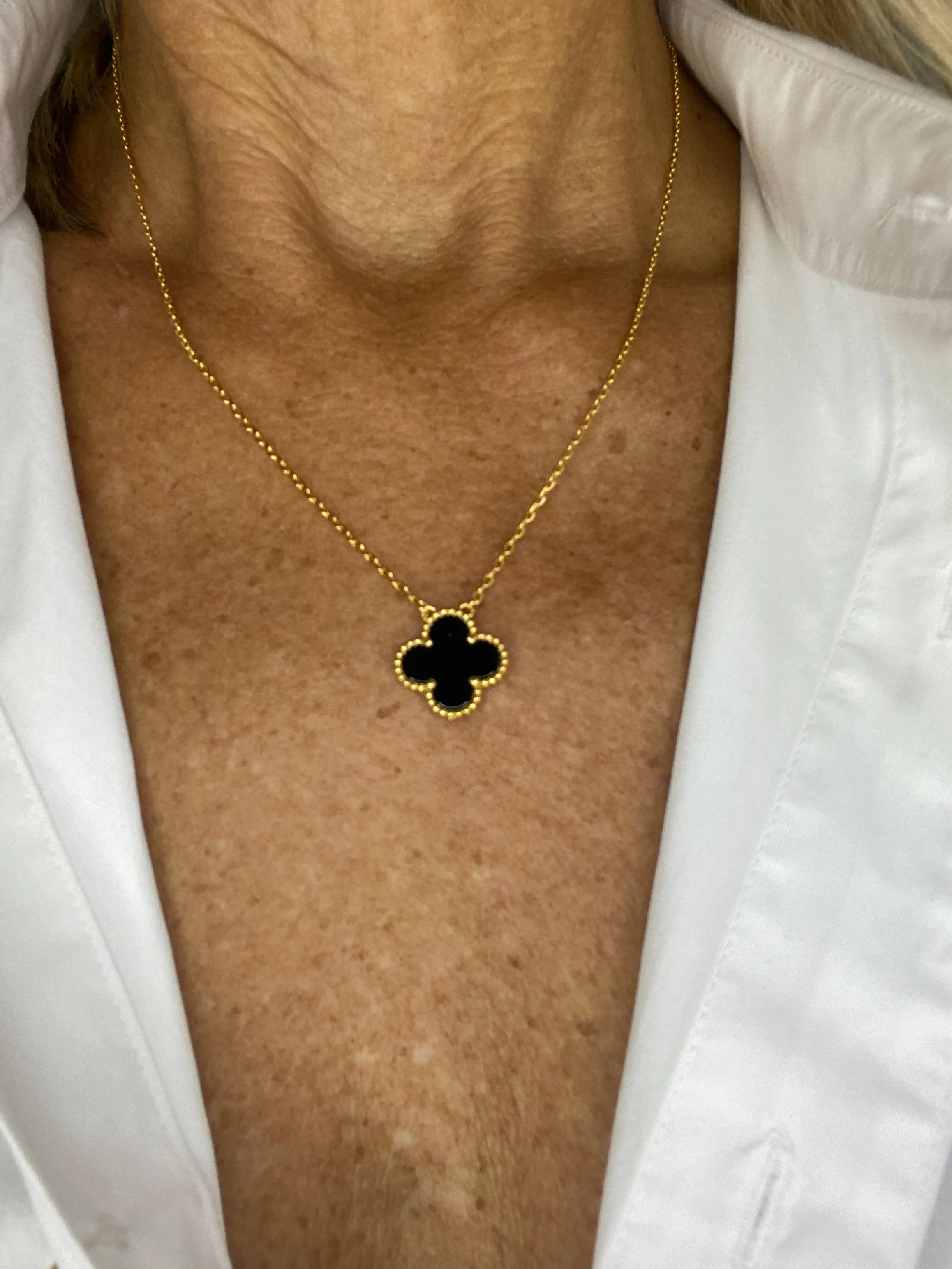 Yellow Gold & Black Onyx Clover Necklace