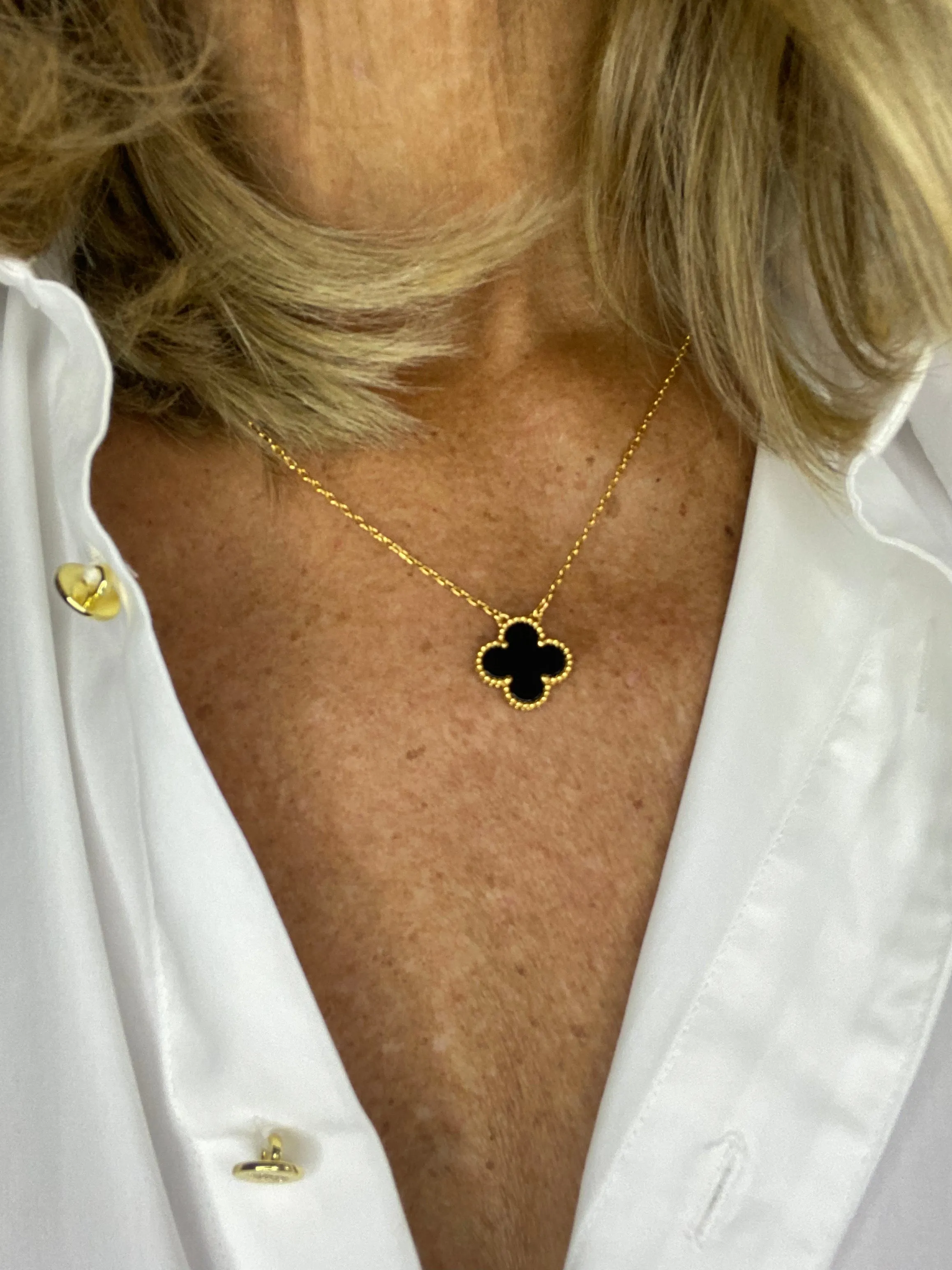 Yellow Gold & Black Onyx Clover Necklace