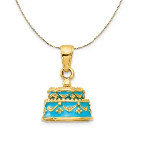 Blue Enamel Happy Birthday Cake Necklace