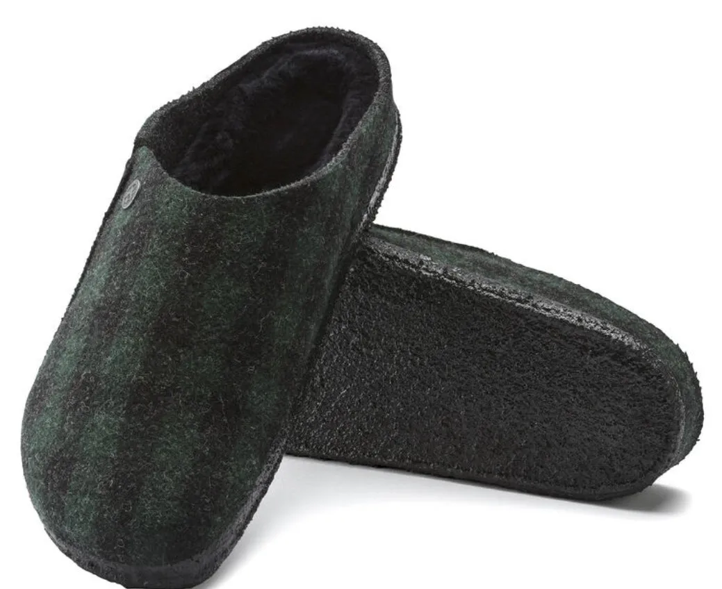 Birkenstock Teal Green Plaid Wool Felt Shearling Zermatt Clogs